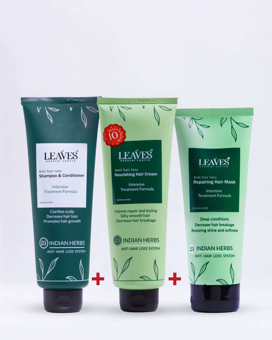 Leaves - Dry and Frizzy Hair Treatment Routine (Shampoo + Cream + Hair Mask)